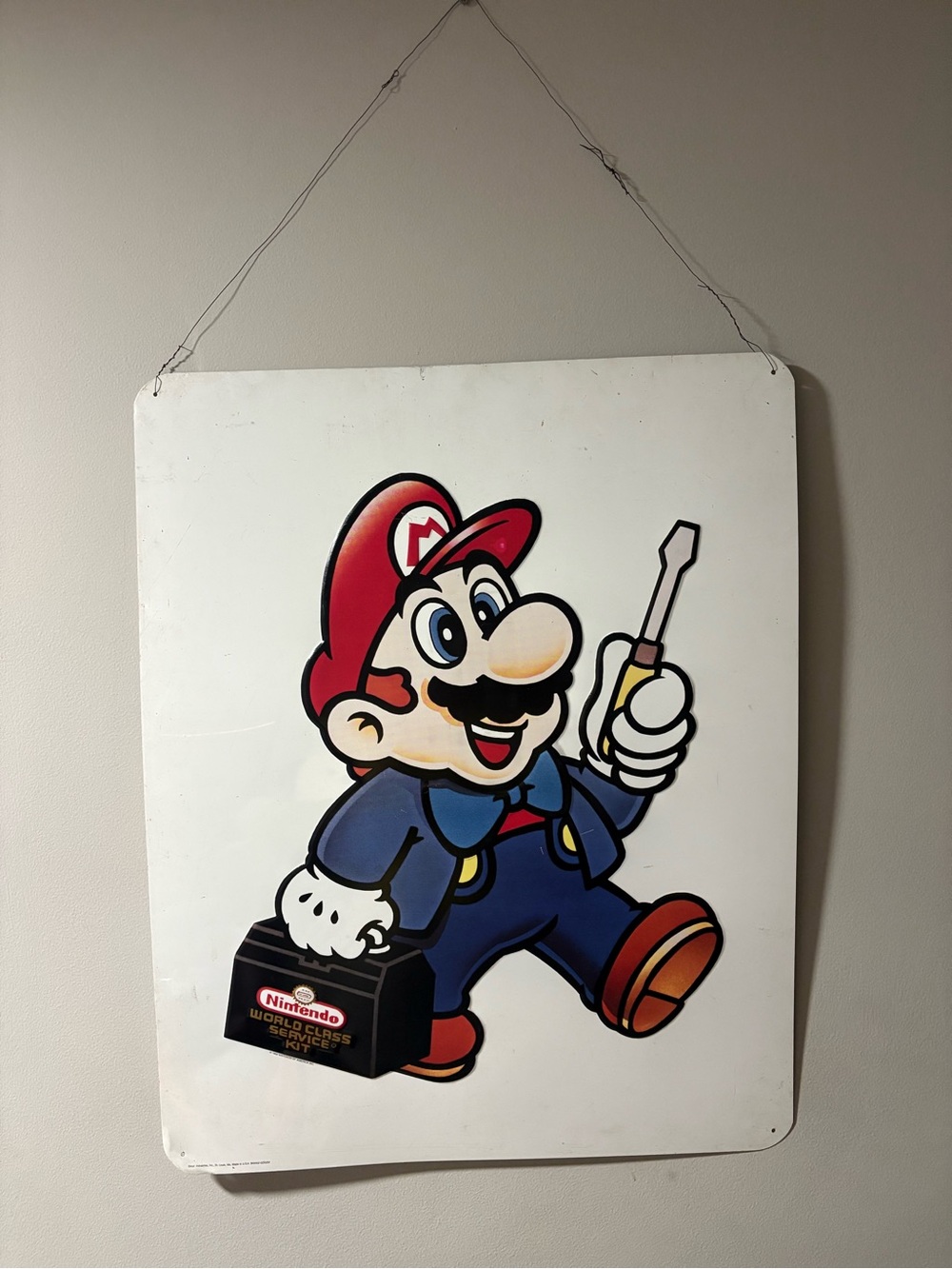 1992 Nintendo Mario World Class Service Kit Metal Sign Stout Industries RARE